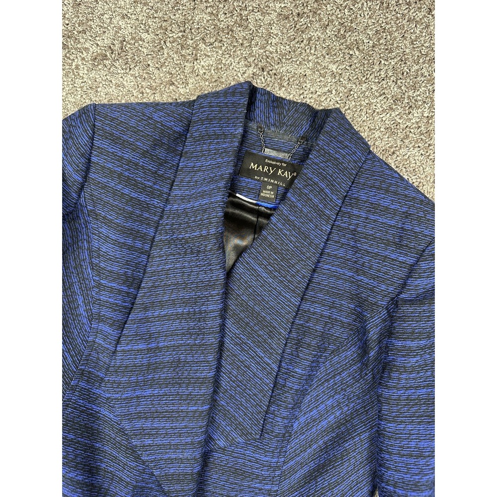 Mary Kay Blazer Womens Petite 0P Blue Black Textured Stripe Formal Career Jacket